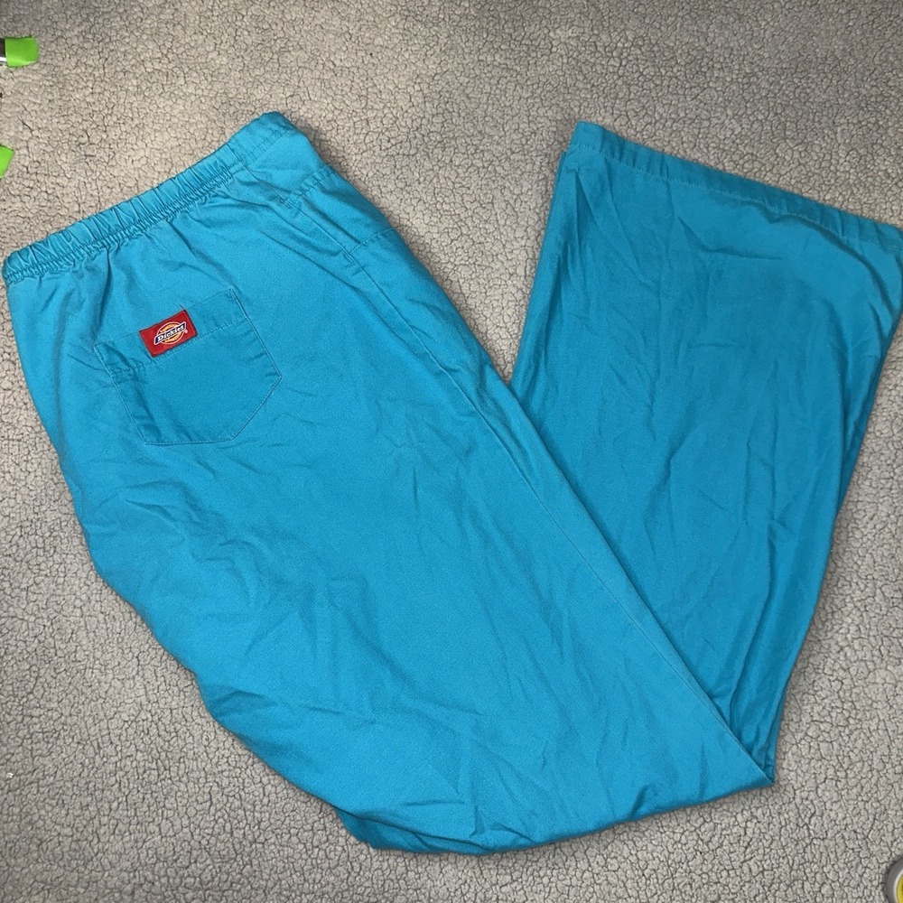 Dickies Women's Scrub Pants XL Teal Tie Waist Elastic Back Medical Uniform